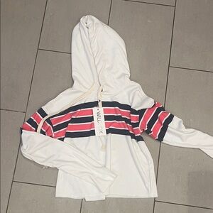 Wildfox White Hoodie with Pink and Navy Stripes